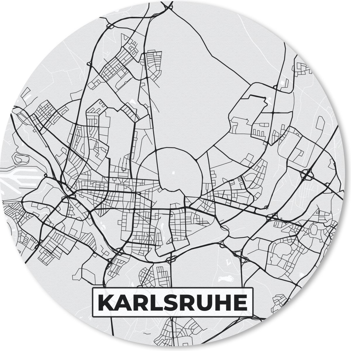 Muismat rond 20x20 cm - Mousepad Karlsruhe - Kaart - Plattegrond - Stadskaart - Duitsland - Ronde muismatten - Stadskaart