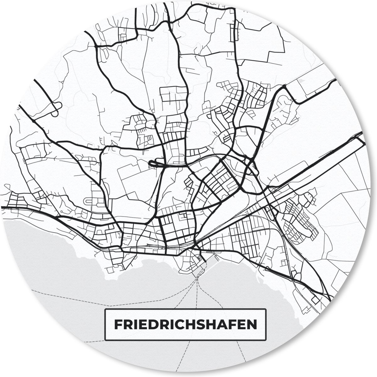 Muismat - Mousepad - Rond - Plattegrond - Friedrichshafen - Kaart - Stadskaart - 30x30 cm - Ronde muismat