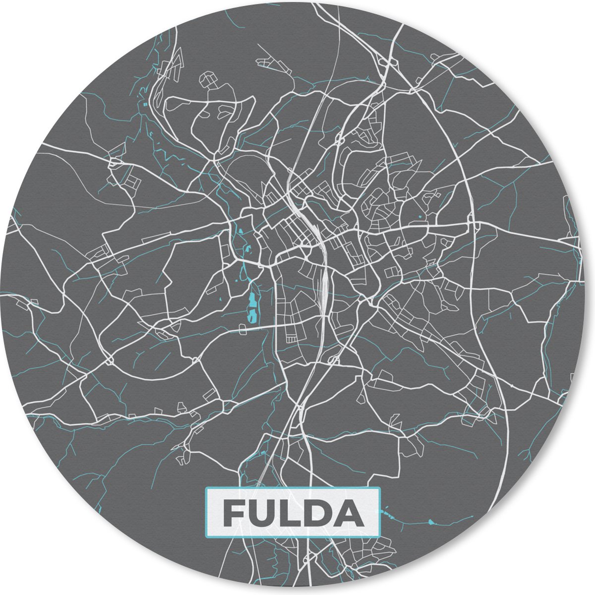 Muismat rond 30x30 cm - Mousepad Fulda – Stadskaart – Blauw – Plattegrond – Stadskaart – Kaart - Duitsland - Ronde muismatten - Stadskaart