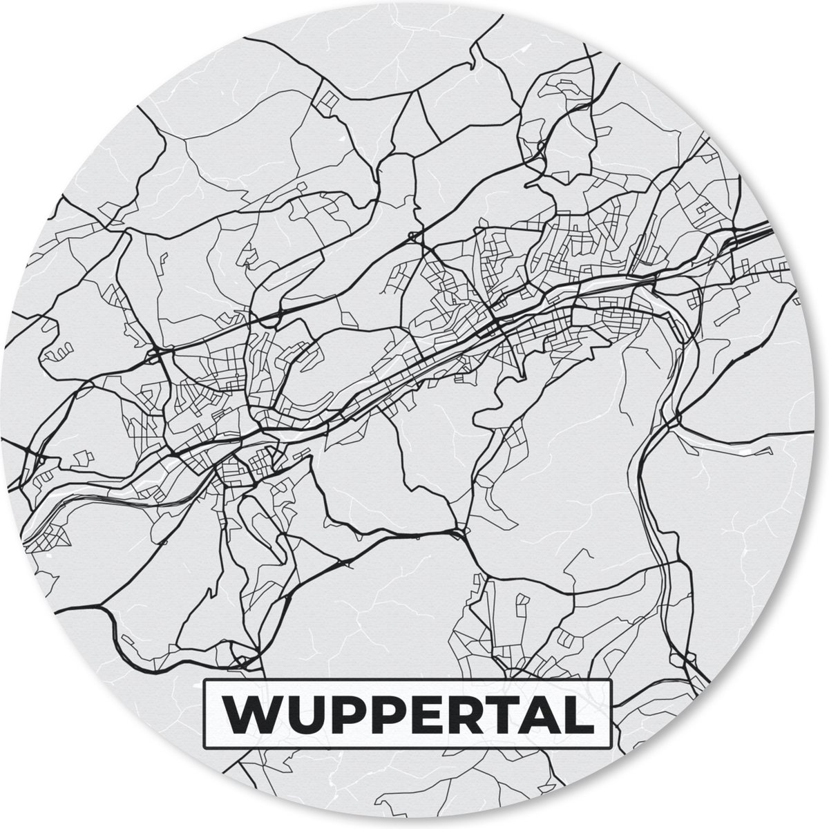 Muismat rond 30x30 cm - Mousepad Kaart - Wuppertal- Plattegrond - Duitsland - Stadskaart - Ronde muismatten - Stadskaart