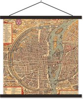 Porte-affiche avec affiche - Affiche scolaire - Carte - Paris - Seine - France - Plan de la ville - 60x60 cm - Lattes noires - Carte
