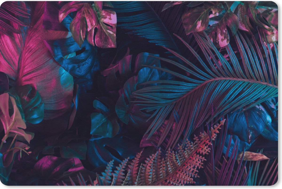 Muismat XXL 90x60 cm - Bureau onderlegger - Bureau mat Jungle - Bladeren - Blauw - Roze - Jongetjes - Meisjes - Kind - Bureaumat - Gaming mousepad xl - Bureaulegger groot - Computer deskmat