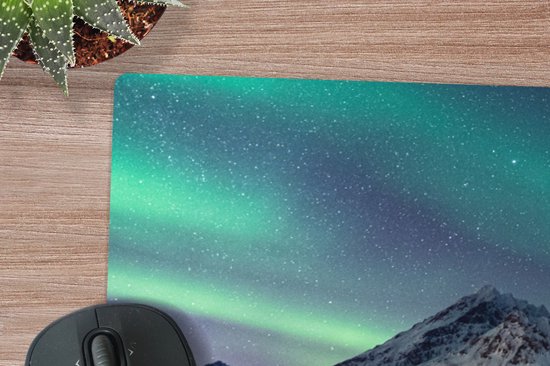 Tapis de souris XXL - Sous-main - Tapis de bureau - Aurores boréales - Berg - Neige - Vert - Ciel étoilé - Hiver - 90x30 cm - Tapis de souris XXL