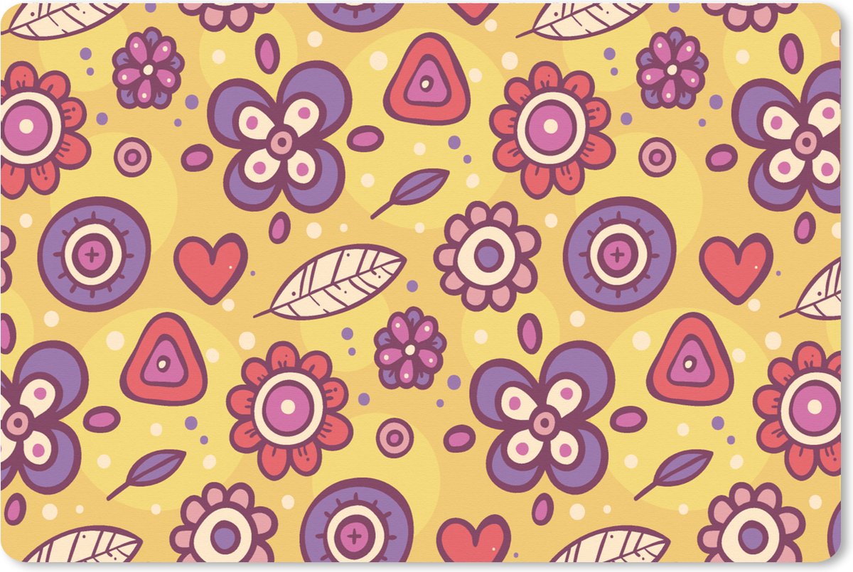 Muismat XXL 90x60 cm - Bureau onderlegger - Bureau mat Patroon - Bloemen - Paars - Oranje - Bureaumat - Gaming mousepad xl - Bureaulegger groot - Computer deskmat