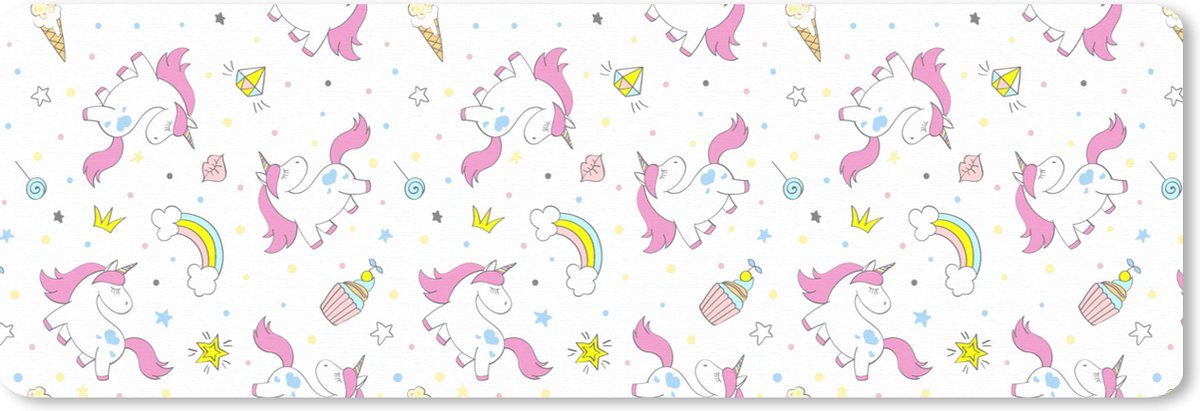 Muismat XXL 90x30 cm - Bureau onderlegger - Bureau mat Unicorn - Regenboog - Patroon - Bureaumat - Gaming mousepad xl - Bureaulegger groot - Computer deskmat