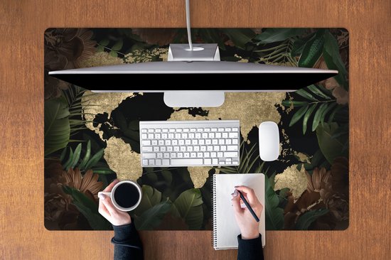 Tapis de souris XXL - Sous-main - Tapis de bureau - Carte du Wereldkaart - Vintage - Plantes - 120x80 cm - Tapis de souris XXL