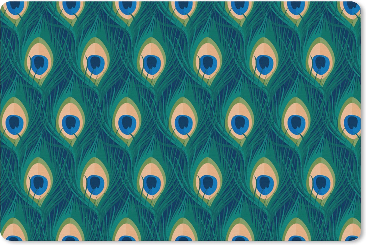 Muismat XXL 120x80 cm - Bureau onderlegger - Bureau mat Design - Pauw - Veren - Groen - Blauw - Bureaumat - Gaming mousepad xl - Bureaulegger groot - Computer deskmat