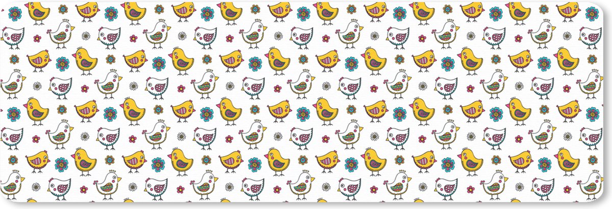 Muismat XXL 90x30 cm - Bureau onderlegger - Bureau mat Kip - Bloemen - Lente - Patronen - Kinderen - Bureaumat - Gaming mousepad xl - Bureaulegger groot - Computer deskmat