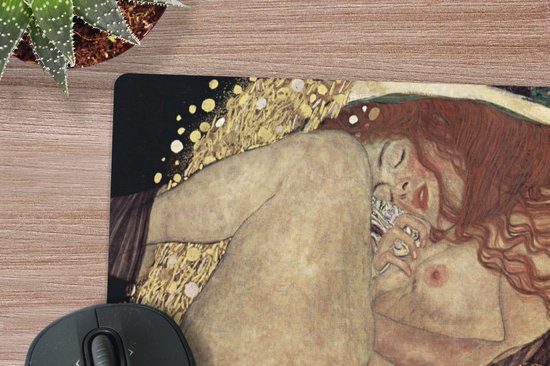Muismat XXL 40x40 cm - Bureau onderlegger - Bureau mat Danaë - Gustav Klimt - Bureaumat - Gaming mousepad xl - Bureaulegger groot - Computer deskmat