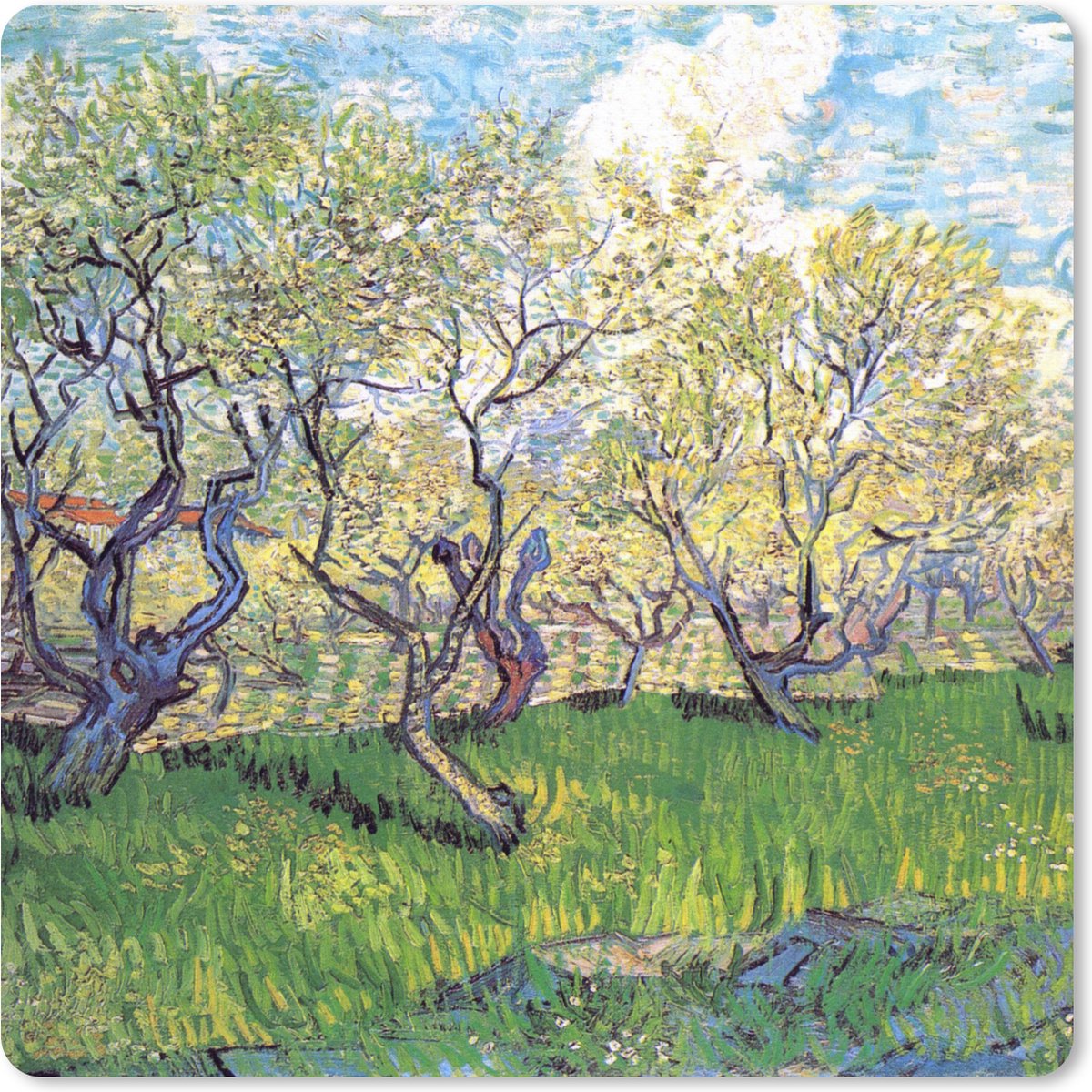Muismat XXL 40x40 cm - Bureau onderlegger - Bureau mat Boomgaard met bloeiende pruimenbomen - Vincent van Gogh - Bureaumat - Gaming mousepad xl - Bureaulegger groot - Computer deskmat