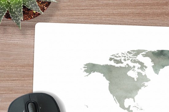 Tapis de souris XXL - Sous-main - Tapis de bureau - Wereldkaart - Aquarelle - Wit - 100x50 cm - Tapis de souris XXL