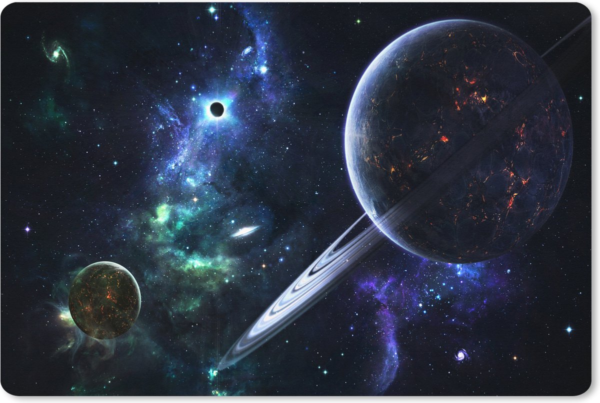Muismat XXL 90x60 cm - Bureau onderlegger - Bureau mat Kleurrijke afbeelding van de melkweg met planeten - Bureaumat - Gaming mousepad xl - Bureaulegger groot - Computer deskmat