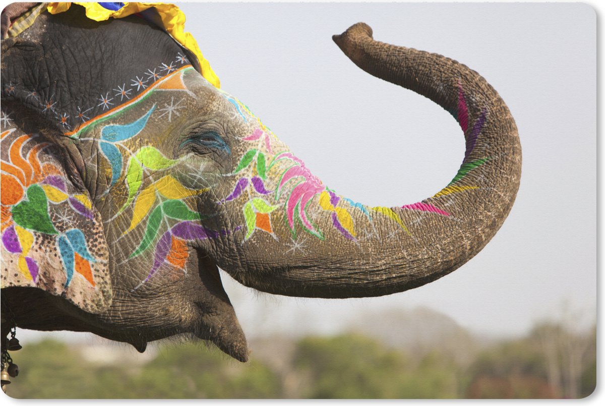 Muismat XXL 120x80 cm - Bureau onderlegger - Bureau mat Olifant - Kunst - India - Bureaumat - Gaming mousepad xl - Bureaulegger groot - Computer deskmat
