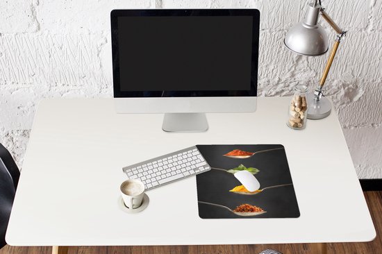 Tapis de souris XXL - Sous-main - Tapis de bureau - Herbes - Cuillère - Épices - Zwart - Italien - 40x40 cm - Tapis de souris XXL