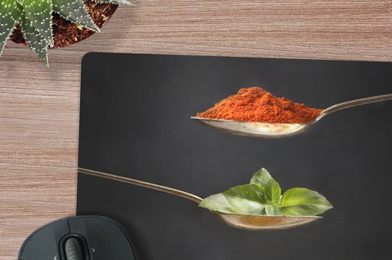 Tapis de souris XXL - Sous-main - Tapis de bureau - Herbes - Cuillère - Épices - Zwart - Italien - 40x40 cm - Tapis de souris XXL
