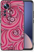 Smartphone Hoesje Xiaomi 12 | 12X Back Case TPU Siliconen Hoesje met Zwarte rand Swirl Pink