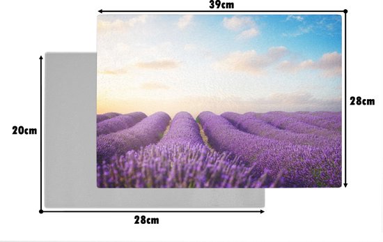 Planche à découper en Verres - 39x28 - Lavande - Ciel - Nuages ​​- Fleurs - Planches à découper en Glas