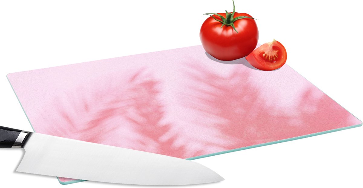 Glazen Snijplank - 28x20 - Planten - Bladeren - Roze - Snijplanken Glas