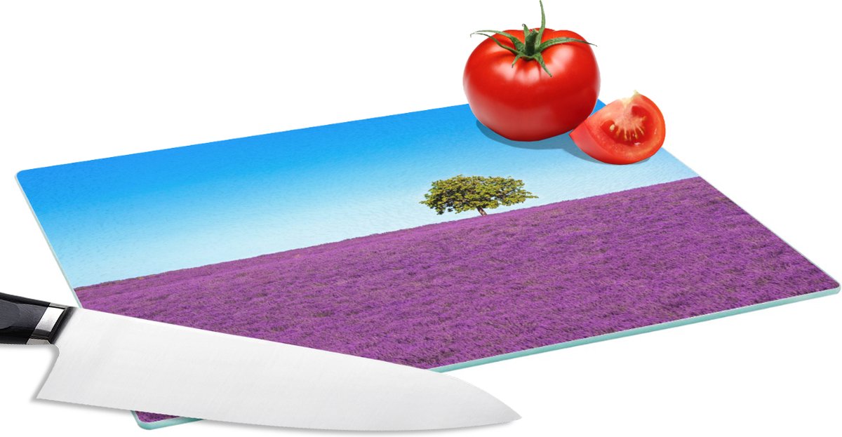 Glazen Snijplank - 28x20 - Boom - Paars - Lucht - Lavendel - Snijplanken Glas