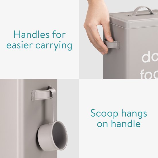 Boîte de conservation de nourriture pour animaux Navaris - 6L - Boîte de nourriture pour chiens - Y compris cuillère à mesurer - Grijs