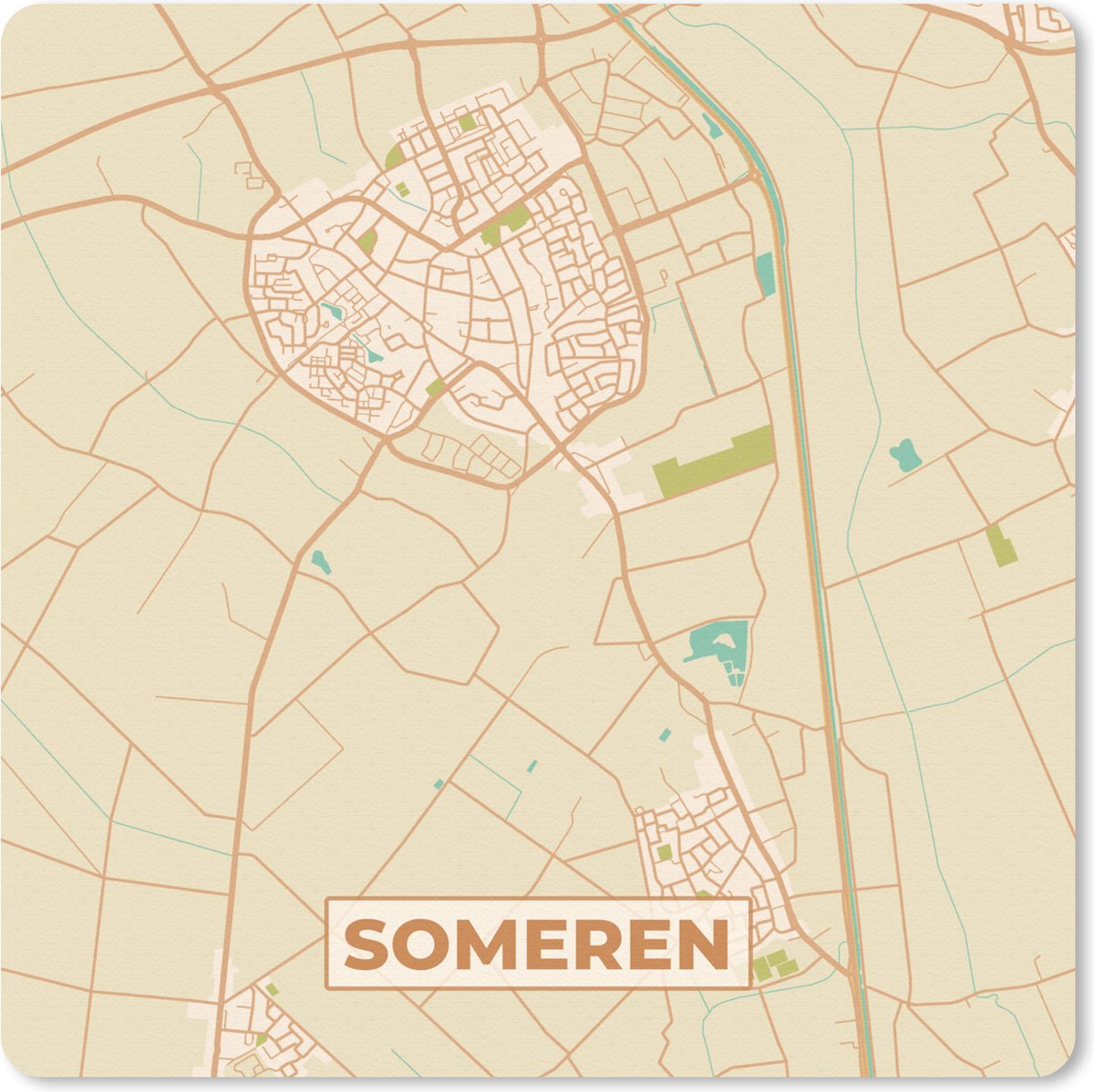 Muismat 30x30 cm - Mousepad Plattegrond - Someren - Vintage - Kaart - Stadskaart - Muismatten - Stadskaart