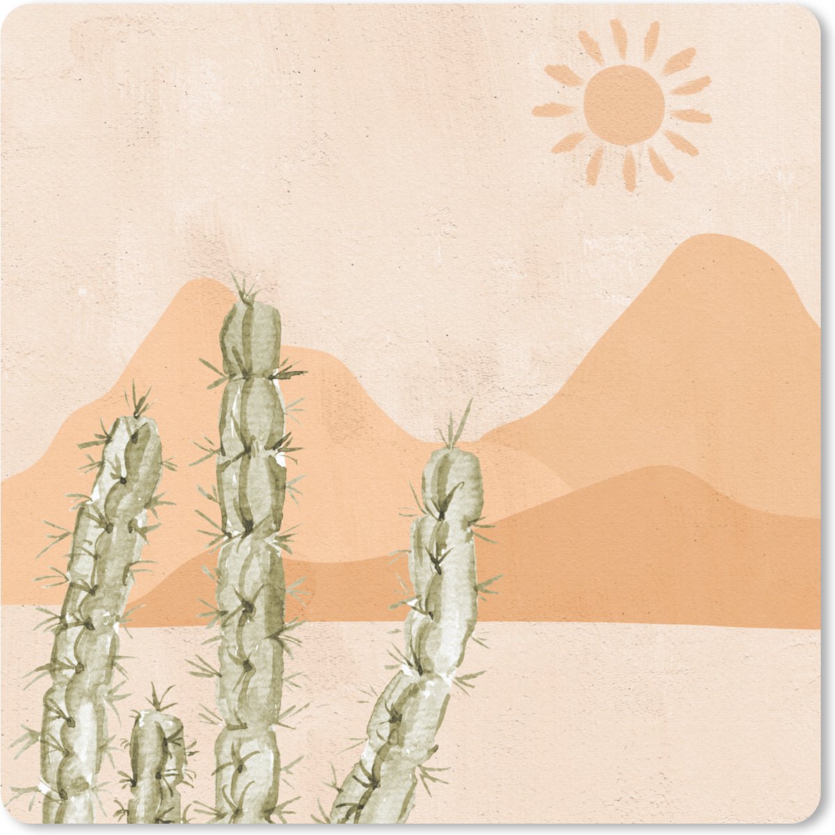 Muismat 20x20 cm - Mousepad Cactus - Woestijn - Pastel - Boho - Waterverf - Muismatten