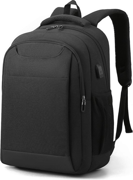 Waytex Laptoprugzak voor laptop, pc, 15 inch, waterdicht, met USB- oplaadpoort, Zwart, 15 pouces, Klassiek