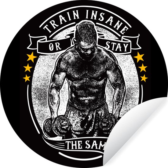 WallCircle - Stickers muraux muraux - Cercle de papier peint - Mancave - Sport - Poids - Rétro - 100x100 cm - Cercle mural - Autocollant - Papier peint autocollant rond XXL