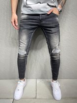 Mannen Stretchy Ripped Skinny Biker Jeans Vernietigd Hole Slim Fit Denim Hoge Kwaliteit Zwarte Jeans - W36