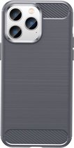 iPhone 14 Pro Hoesje - MobyDefend TPU Gelcase - Geborsteld Metaal + Carbonlook - Grijs - GSM Hoesje - Telefoonhoesje Geschikt Voor iPhone 14 Pro