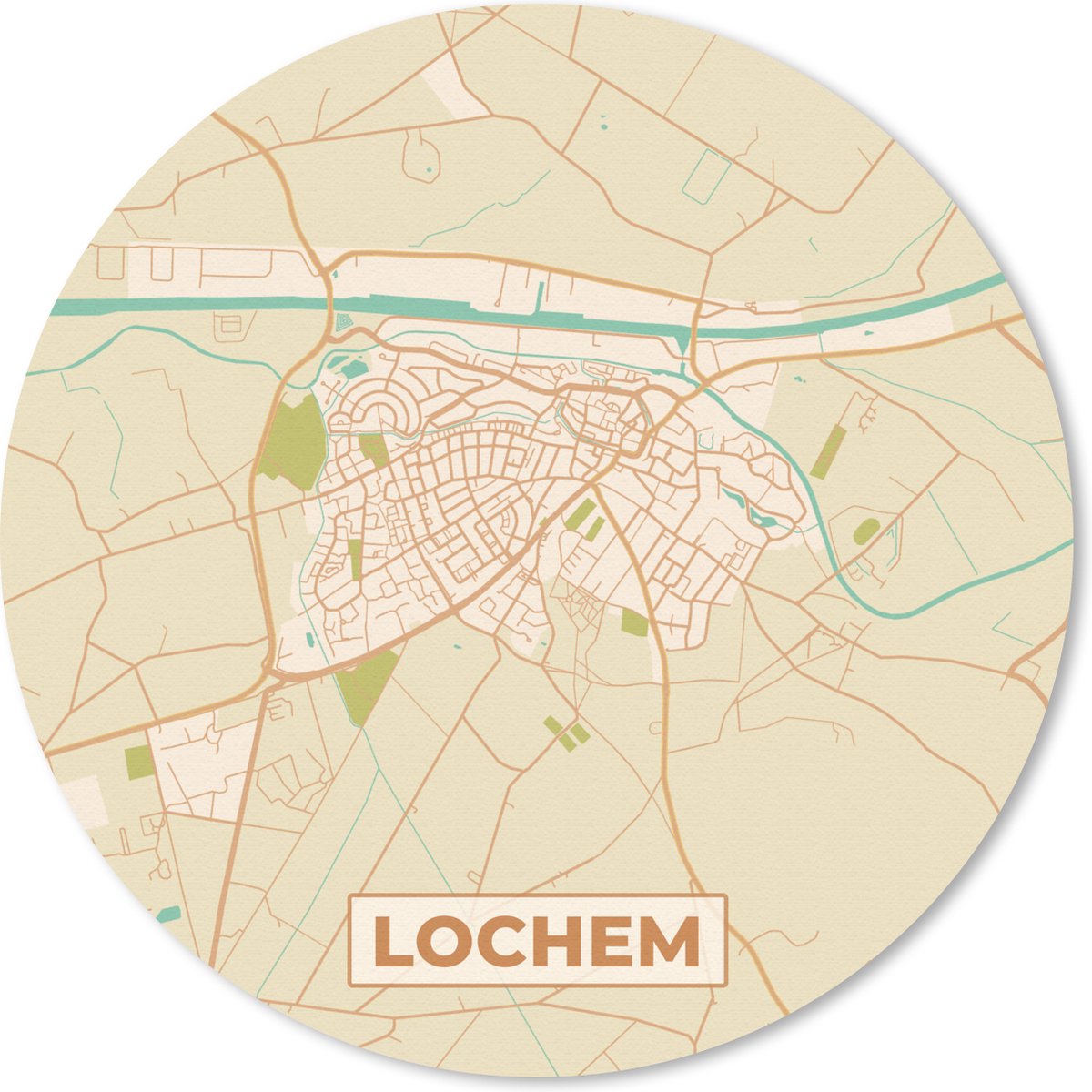 Muismat rond 30x30 cm - Mousepad Plattegrond - Lochem - Vintage - Kaart - Stadskaart - Ronde muismatten - Stadskaart