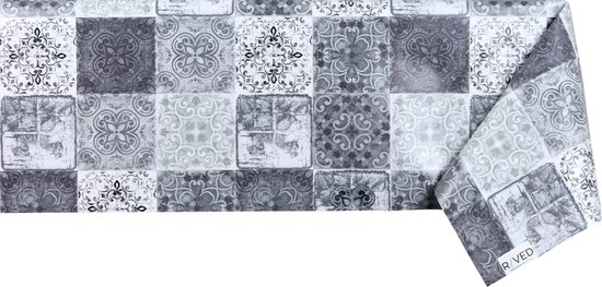 KP HOME Feestelijke Vrolijke Kerstmis Xmas Afveegbaar Vinyl PVC Crème - Rode Tafelkleed Met Sneeuwvlokken - 140 x 140 cm | 55 x 55 inch Voor 4