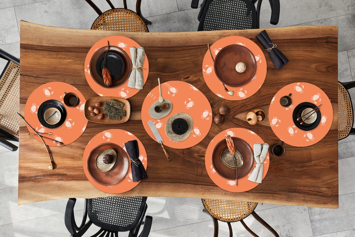 Ronde placemats - Onderlegger - Placemats rond - Patronen - Strand - Krab - 10 stuks