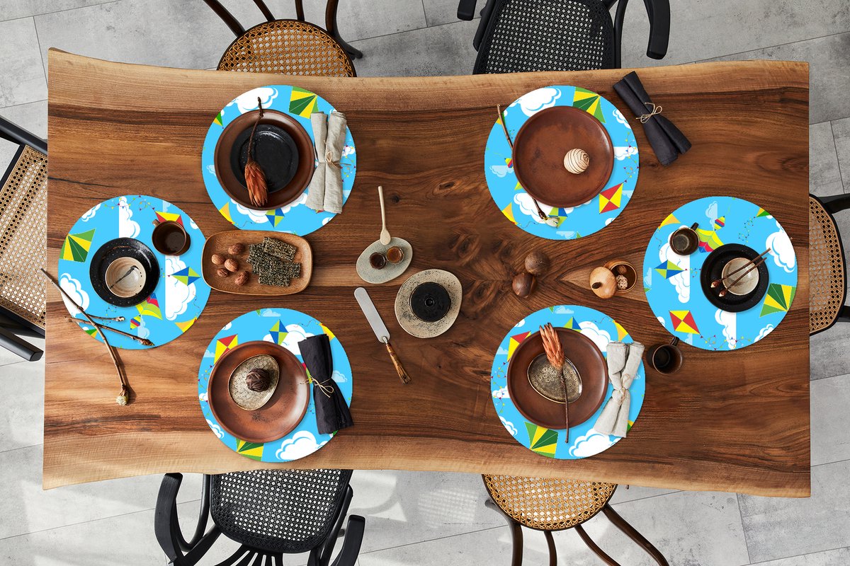 Ronde placemats - Onderlegger - Placemats rond - Vlieger - Zomer - Patroon - 6 stuks