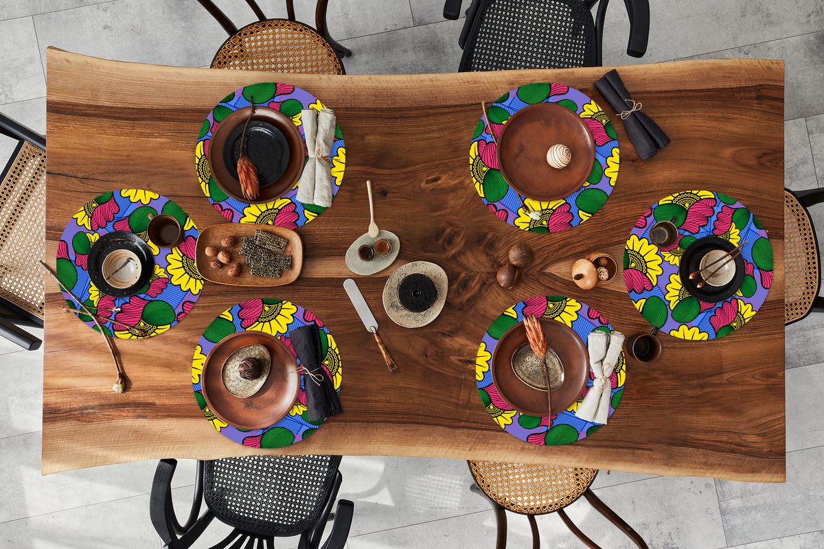 Ronde placemats - Onderlegger - Placemats rond - Bloemen - Patroon - Afrika - 6 stuks