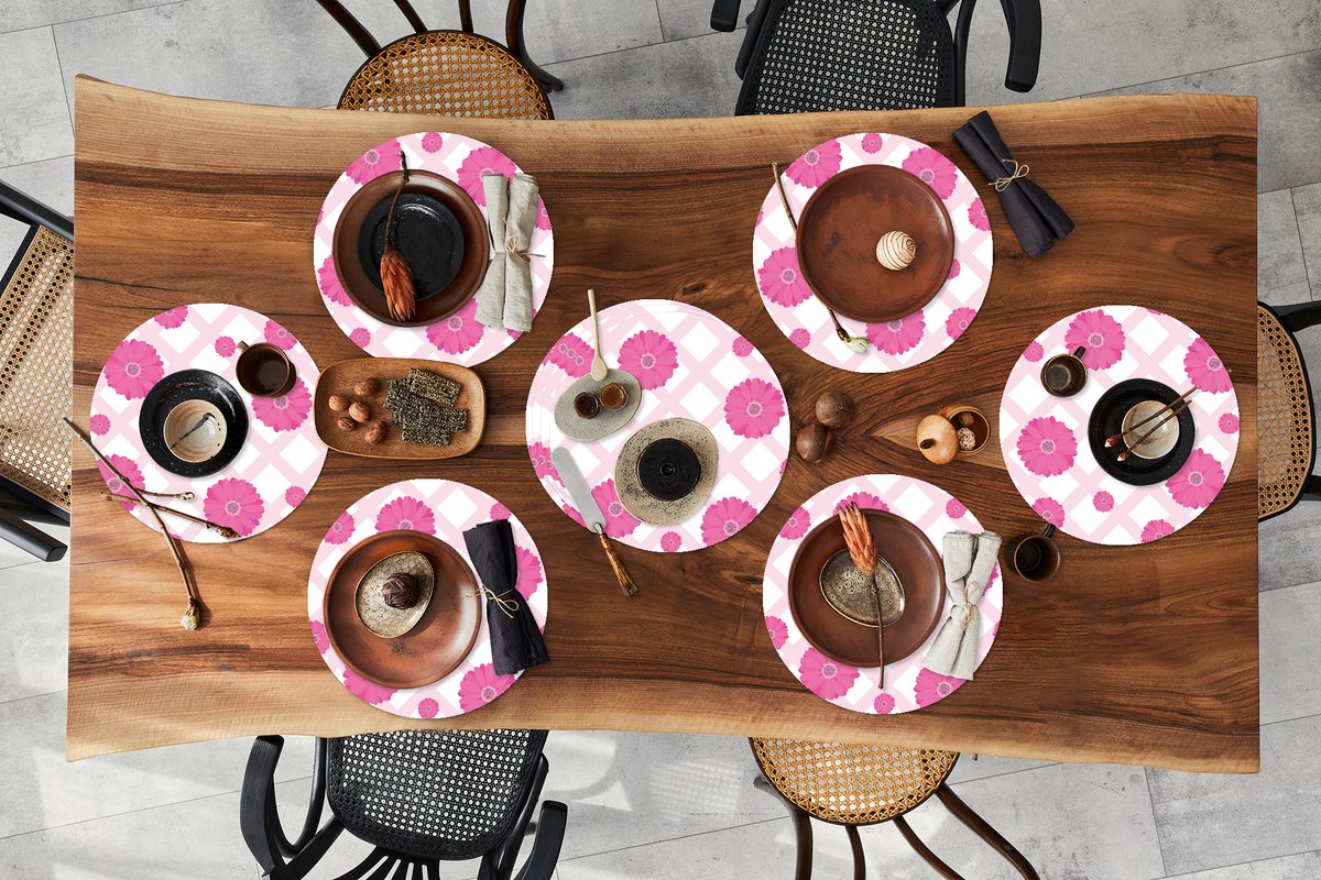 Ronde placemats - Onderlegger - Placemats rond - Bloemen - Patronen - Pastel - 10 stuks