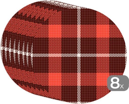 Sets de table ronds - Dessous de verre - Napperons ronds - Tartan - Plaid - Rouge - Motifs - 8 pièces