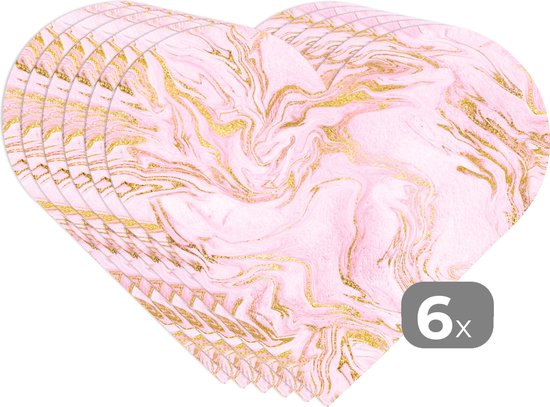 Sous-verres - Napperons de table - Napperons de table coeur - Goud - Imprimé marbré - Chic - Motif - 6 pièces