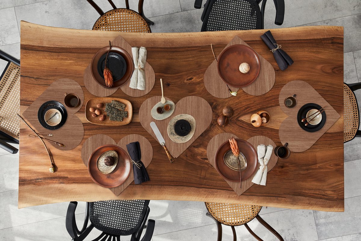 Onderleggers - Placemats - Placemats hartje - Hout - Boomstronk - Patronen - 8 stuks