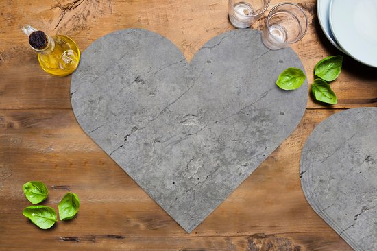 Onderleggers - Placemats - Placemats hartje - Patronen - Beton print - Oud - 6 stuks