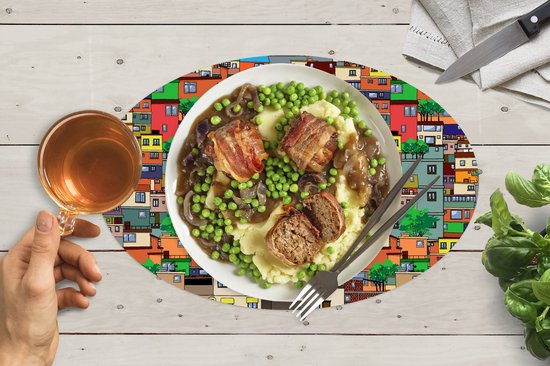 Napperons ovales - Sets de table - Sets de table ovales - Motifs - Bâtiments - Zentangle - 6 pièces