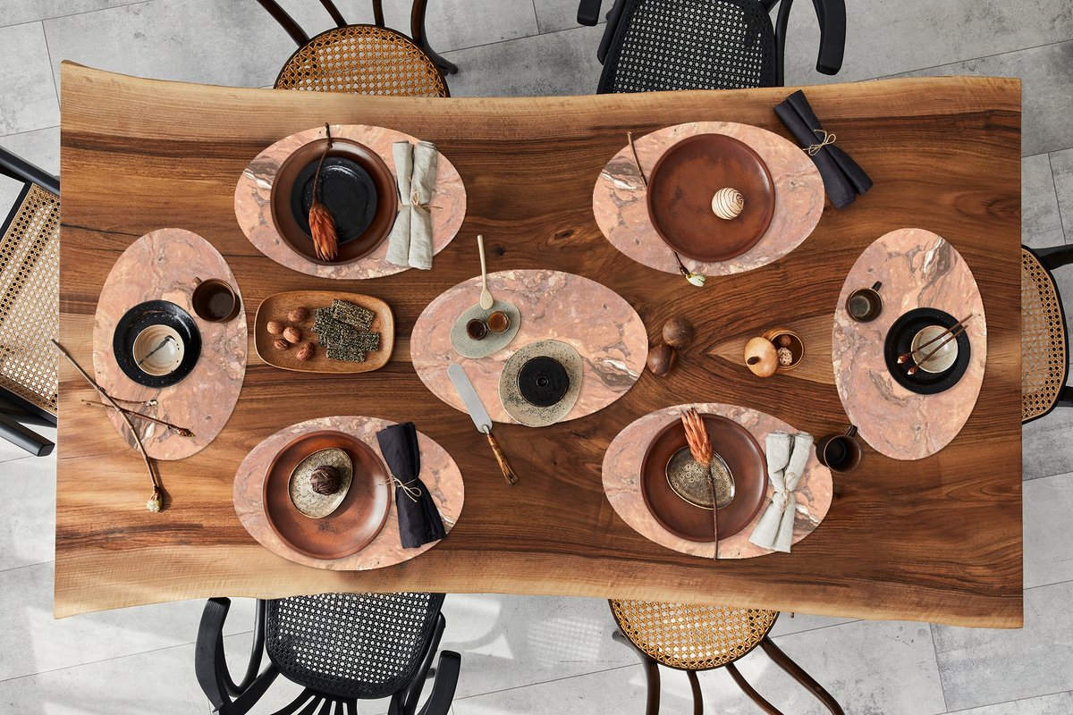 Placemats ovaal - Onderleggers - Ovale placemats - Rood - Kristal - Graniet print - 8 stuks