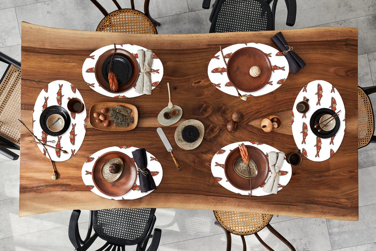 Placemats ovaal - Onderleggers - Ovale placemats - Design - Vis - Karper - 6 stuks