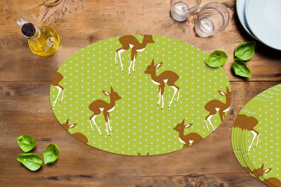 Napperons ovales - Sets de table - Sets de table ovales - Motifs - Cerf - Pois - 8 pièces
