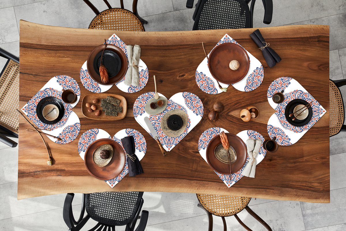 Onderleggers - Placemats - Placemats hartje - Patronen - Blauw - Oranje - 8 stuks