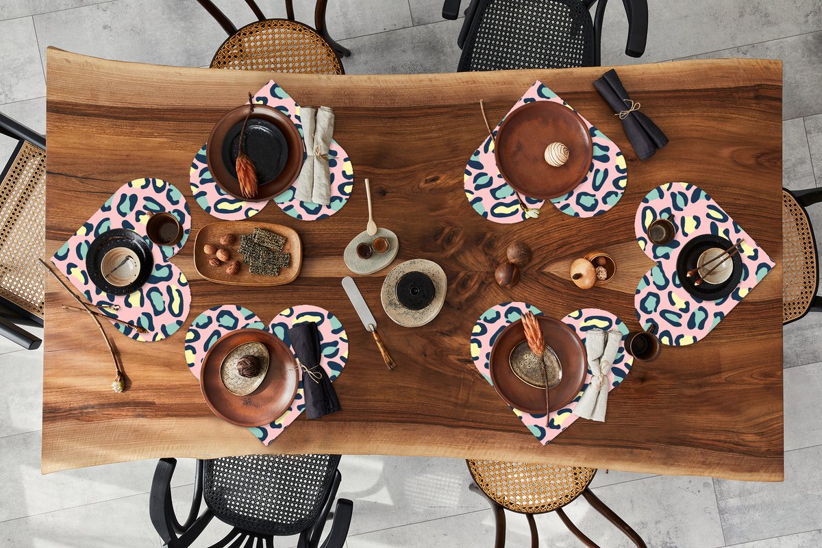 Onderleggers - Placemats - Placemats hartje - Luipaard - Pastel - Dieren - Patronen - 6 stuks