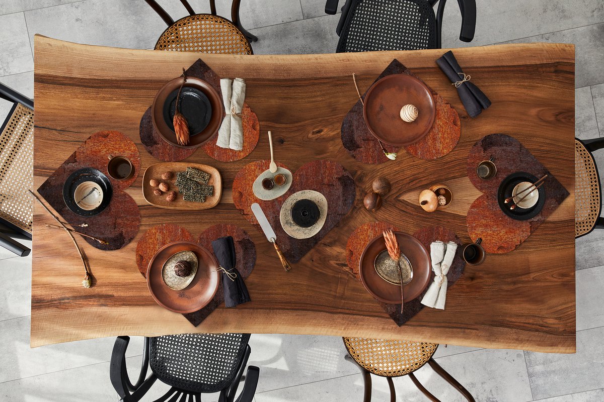 Onderleggers - Placemats - Placemats hartje - Roest print - Schaduw - Geel - 8 stuks