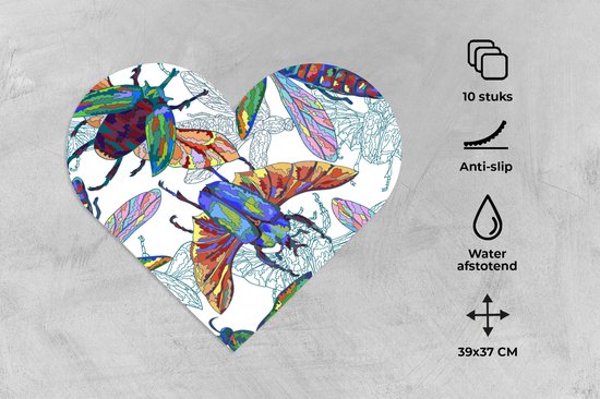 Sets de table - Napperons - Napperons coeur - Insectes - Arc-en-ciel - Design - 10 pièces