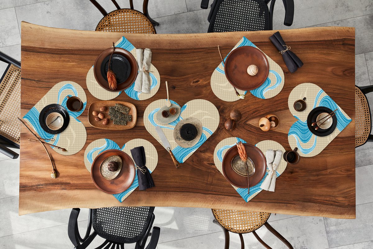 Onderleggers - Placemats - Placemats hartje - Patroon - Berg - Rivier - 8 stuks