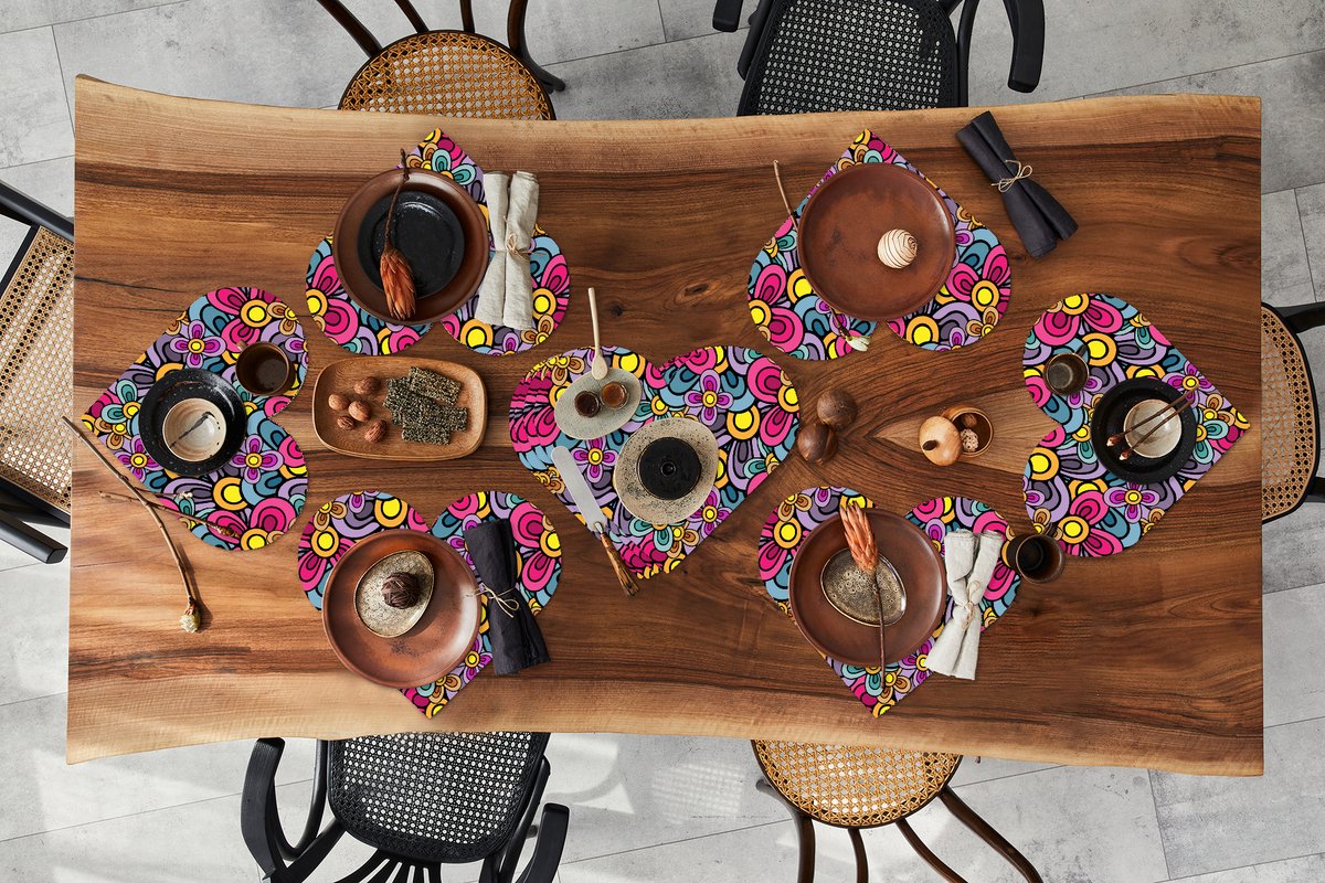 Onderleggers - Placemats - Placemats hartje - Patroon - Hippie - Bloemen - Paars - 10 stuks